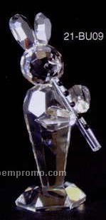Optic Crystal Bunny Play Clarinet Figurine