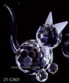 Optic Crystal Cat Figurine W/ Frosted Ears