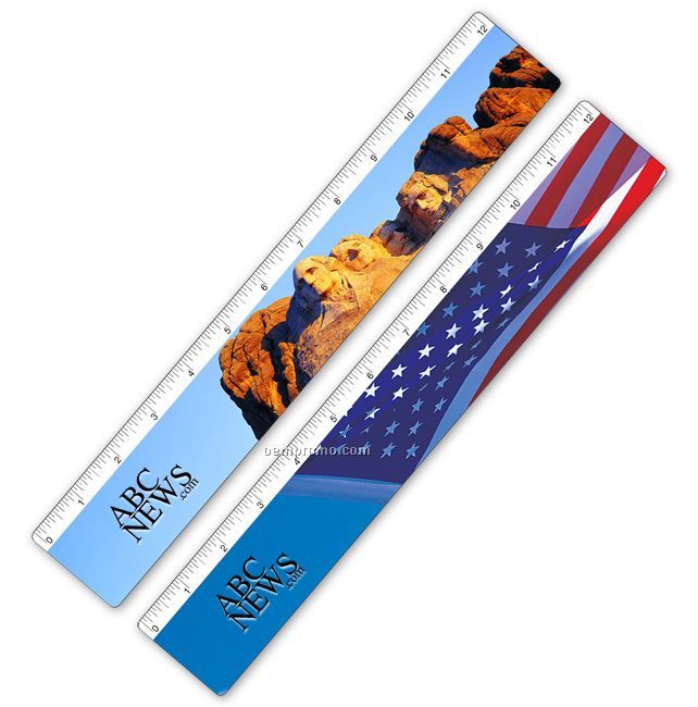 Ruler W/ Mount Rushmore / Usa Flag Lenticular Flip Effect (Imprint)