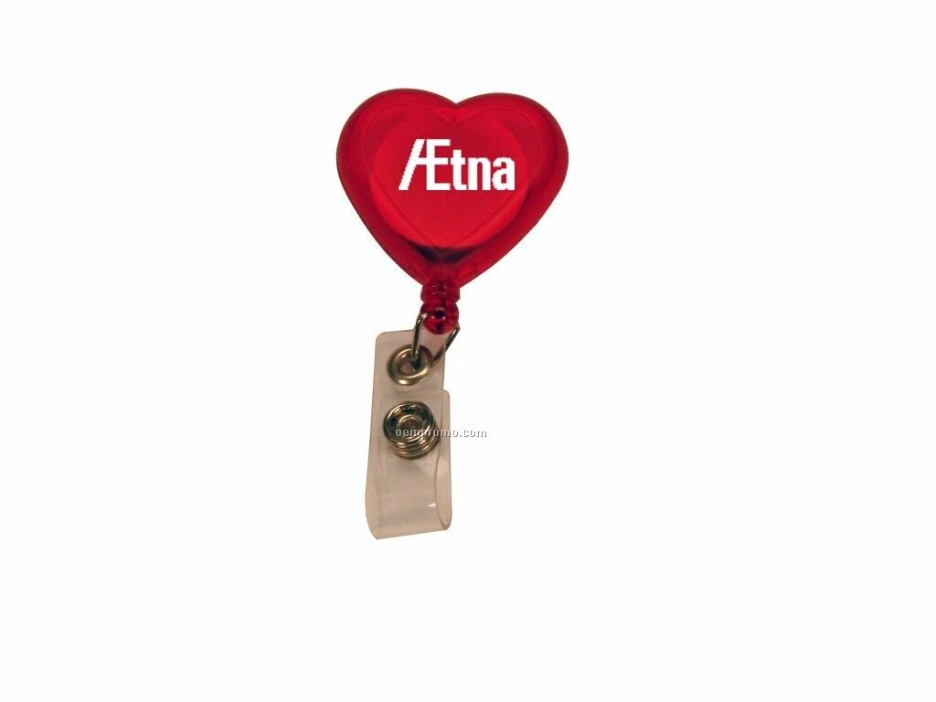Heart Shape Retractable Badge Holder W/ Metal Belt Clip