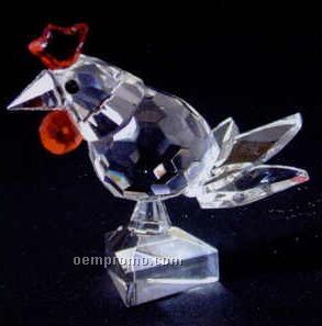 Optic Crystal Rooster Figurine W/ Red Comb
