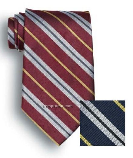 Wolfmark Pace Signature Stripes Polyester Tie - Navy/ Gray/ Gold
