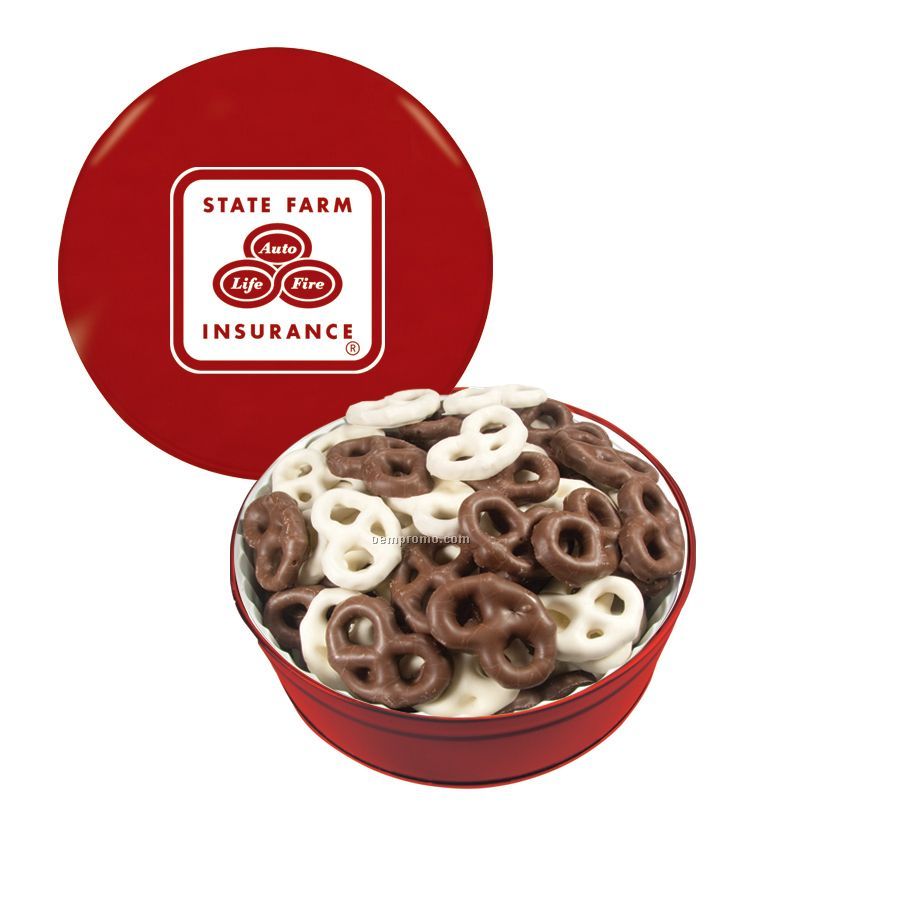 Red The Royal Tin With Chocolate Covered Pretzels