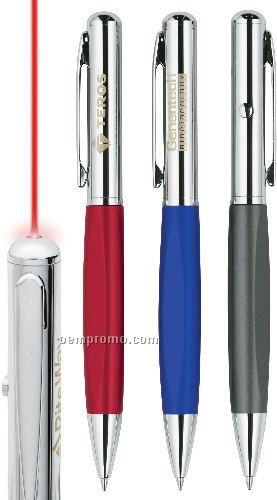2-in-1 Laser Pointer And Ballpoint Pen W/ Chrome Cap & Trims