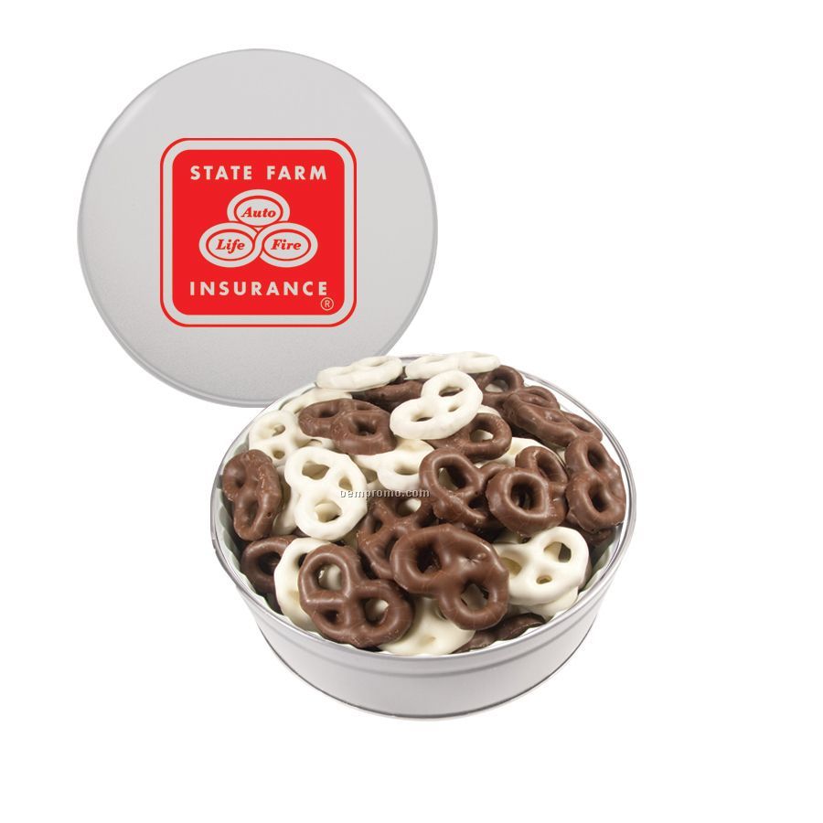 White The Royal Tin With Chocolate Covered Pretzels