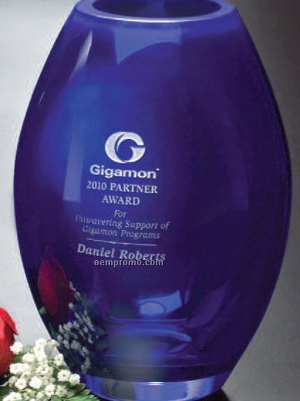 Cobalt Crystal Barrel Vase Award (8 1/2
