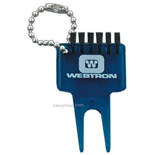 Plastic Bent Divot Tool With Cleat Brush & Bead Chain (2 1/8"X1 1/4")