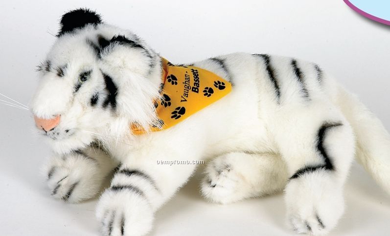 Stock Realistic Laying White Stuffed Tiger
