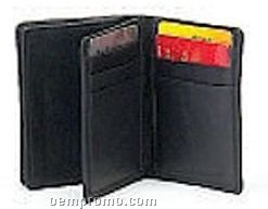 Leather Gusseted Card Case Wallet With Middle Flap For Extra Storage