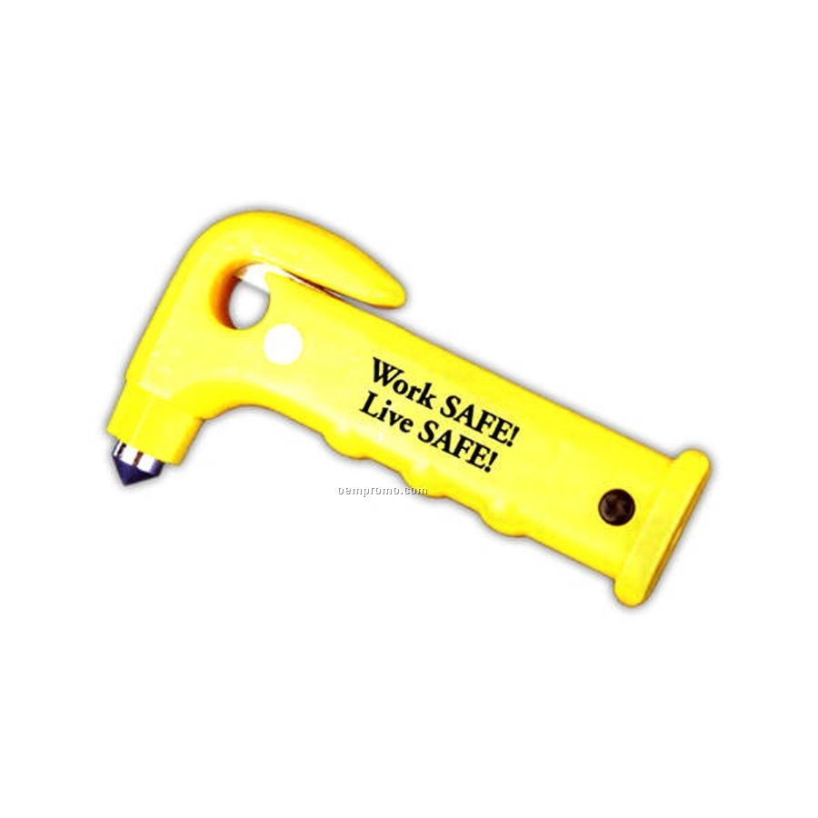 Auto Hammer Type Escape Tool W/ Knife & AAA LED Flashlight