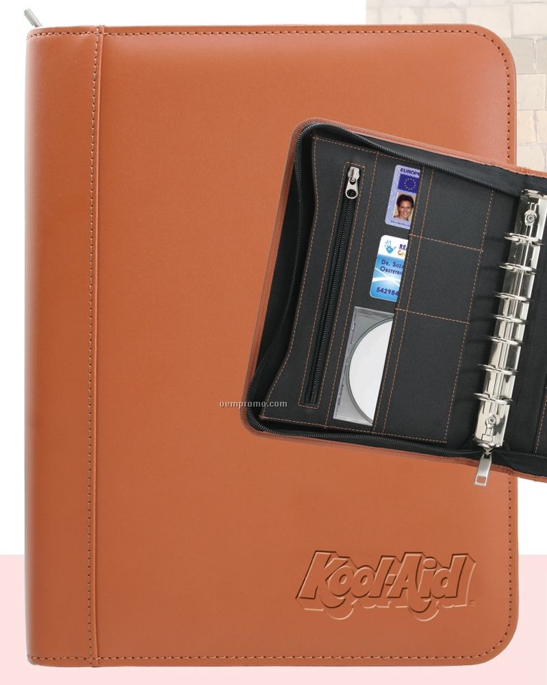 Classic Leather 1 1/4" Ring Binder With Zipper Closure