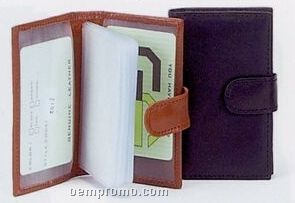 Leather Business Card/ Credit Card Case W/ 20 Sleeves And Snap Closure