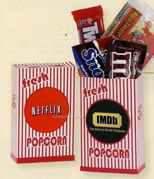 Popcorn & Assorted Candy In Closed Top Movie Pack Box