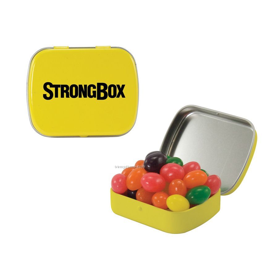Small Yellow Mint Tin Filled With Jelly Beans