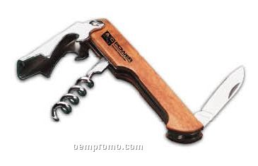 Waiter Style Stainless Steel Corkscrew W/ Brown Wood Handle