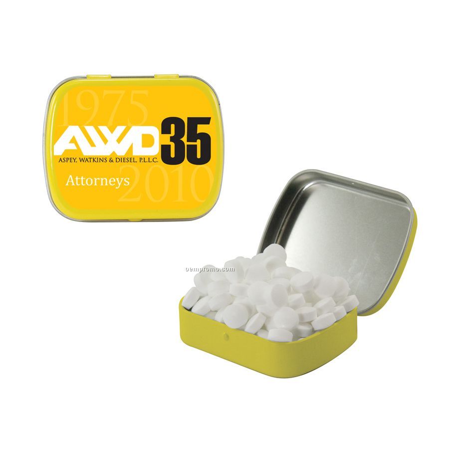 Small Yellow Mint Tin Filled With Sugar Free Mints