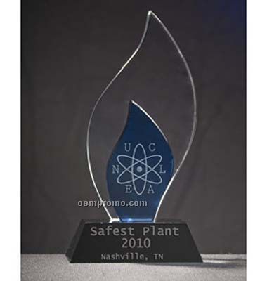 2 Tone Royal Blue And Clear Flame Award Crystal (Sandblasting)