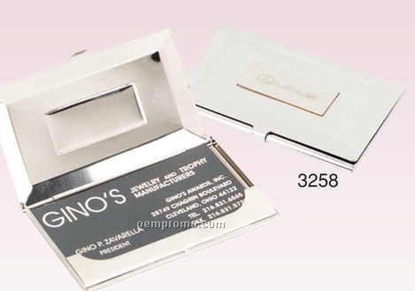 3"X2-1/4" Silver Like Business Card Case W/ Pouch (Screened)