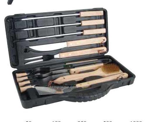 12-piece Bbq Tool Set In Pvc Case With Skewers & Carving Fork