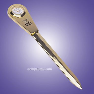 7-1/4"X1-1/4"X1-8" Gold Plated Letter Opener W/ Clock (Screened)