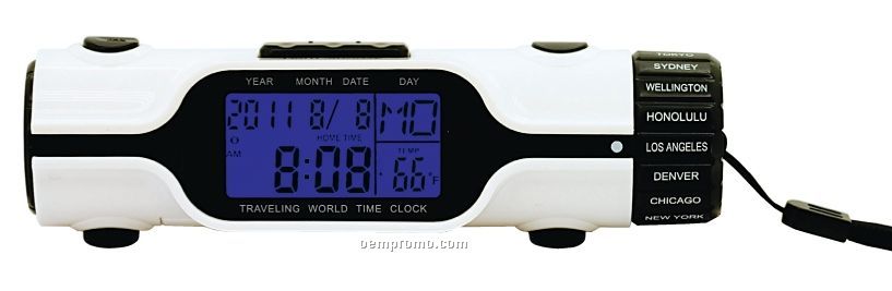 World Time Travel Alarm Clock W/LED Flashlight