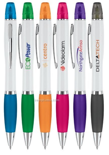 Curvaceous Ballpoint Pen & Highlighter W/ Color Rubber Grip