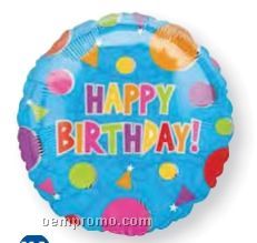 18" Happy Birthday Confetti One Sided Balloon (Polybag)