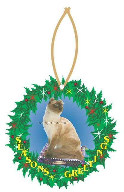 American Curl Cat Executive Wreath Ornament W/ Mirrored Back (10 Sq. Inch)