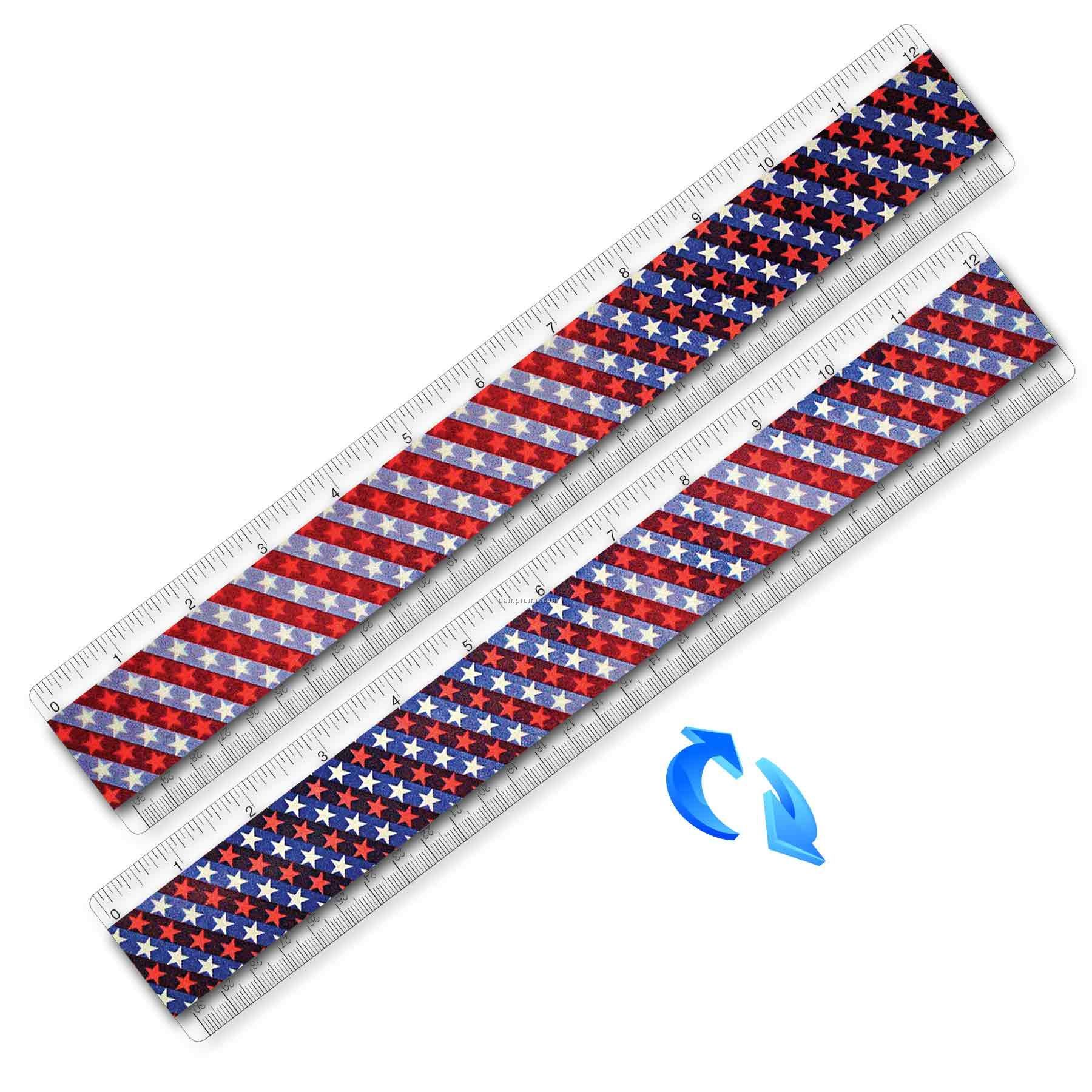 Acrylic Ruler W/ Usa Flag Lenticular Flip Effect (Blanks)