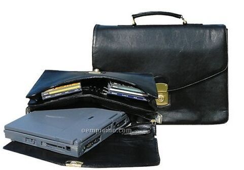 Black Hand Stained Calf Leather Workbag Computer Brief
