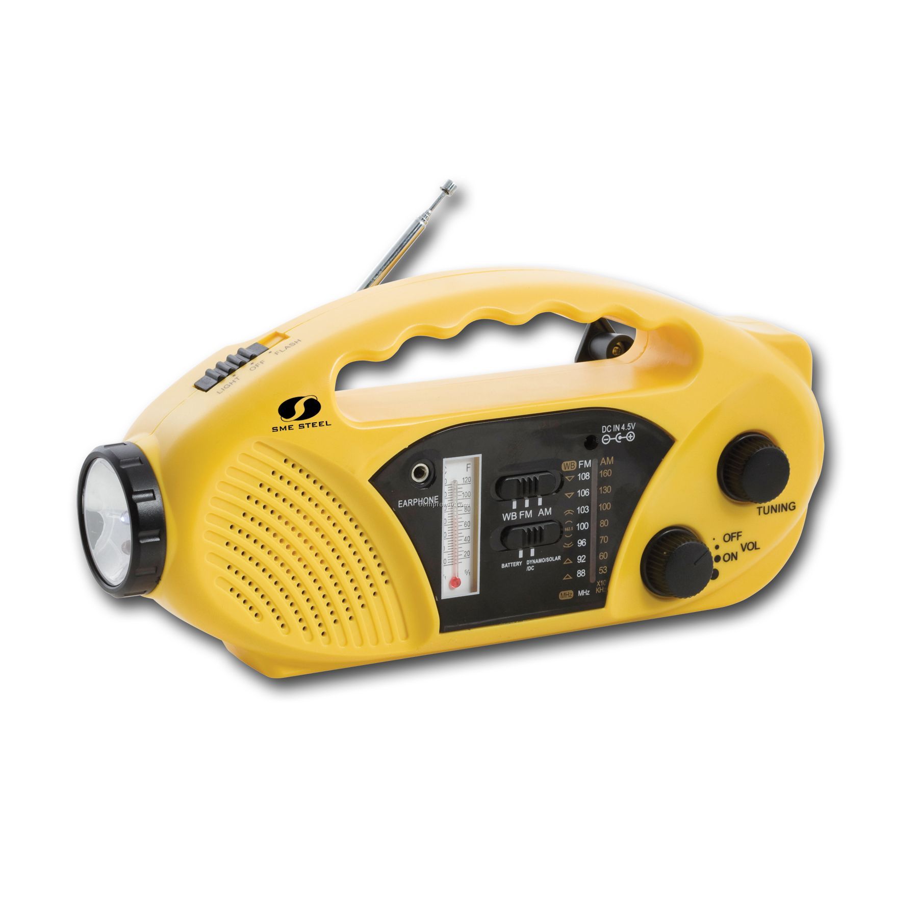 Compact Crank, Solar & Battery AM/FM Radio/Flashlight