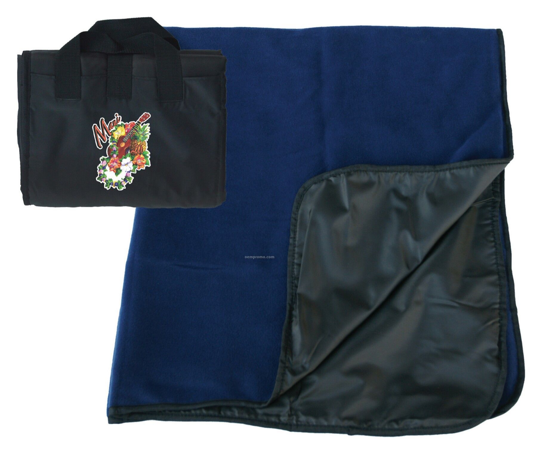 Fold-up Fleece Picnic Blanket W/Water Resistant Black Nylon Outside Lining