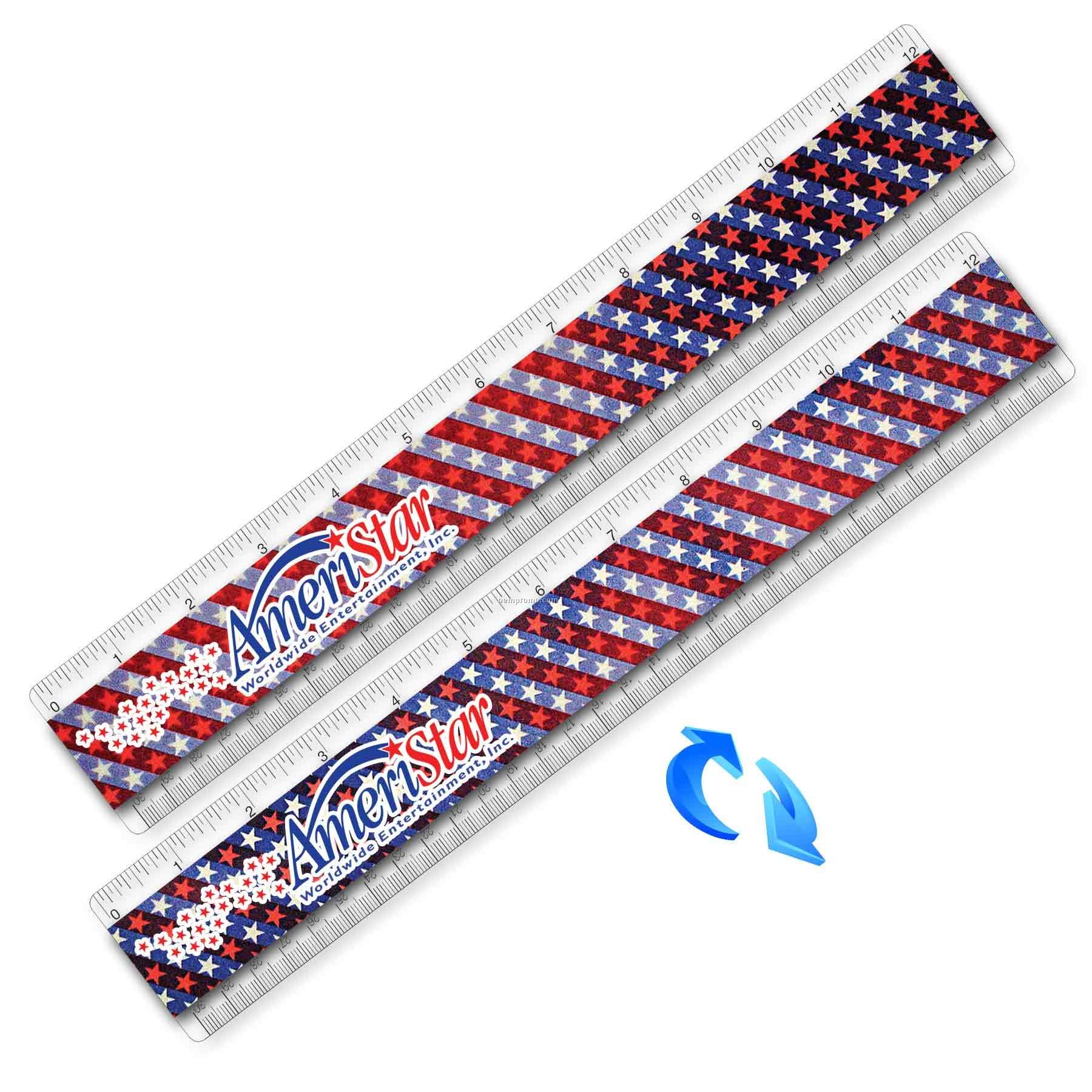 Acrylic Ruler W/ Usa Flag Lenticular Flip Effect (Custom)