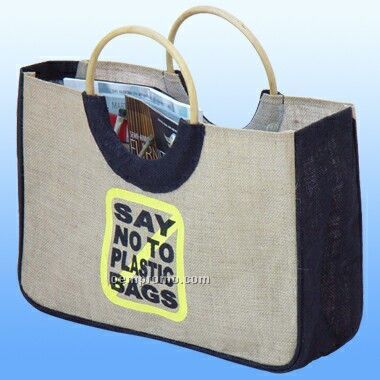 Natural Jute Bags W/Rattan Handle