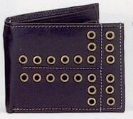Men's Cowhide Leather Flip-up Wallet With Metal Studs