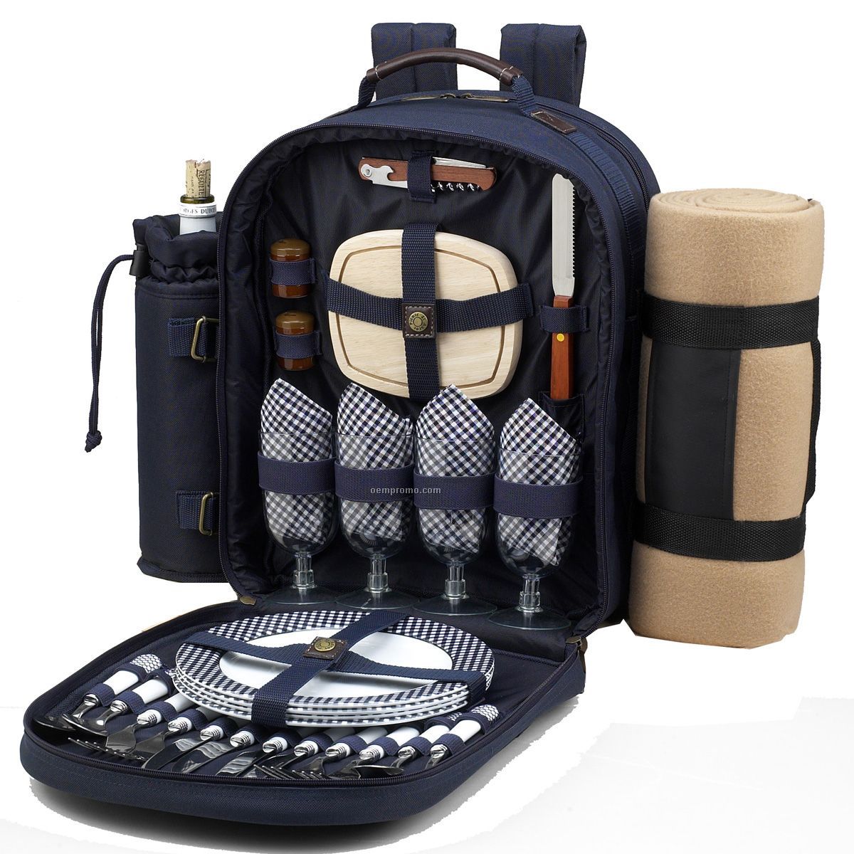 Picnic Backpack For Four With Blanket