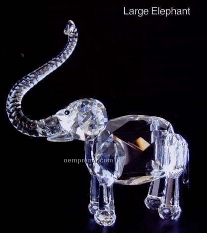Optic Crystal Large Elephant Figurine W/ Long Nose
