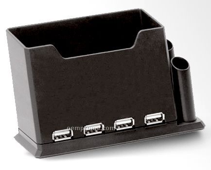 4 Port USB Hub W/Business Card Holder