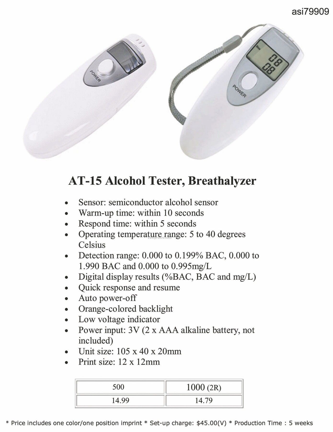 Alcohol Breath Tester W/Center Button
