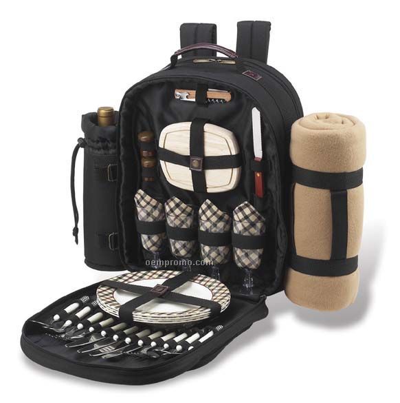 London Picnic Backpack For Four With Blanket