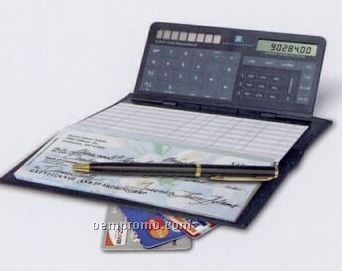 Super-thin Pagemarker Calculator W/ Leather Checkbook Cover