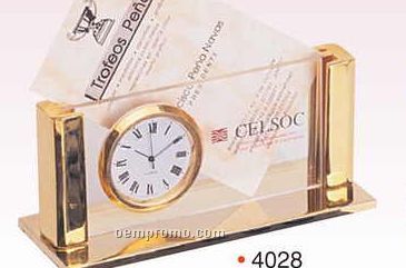 Gold Plated Business Card Holder/ Clock (Curved Column) (Screened)