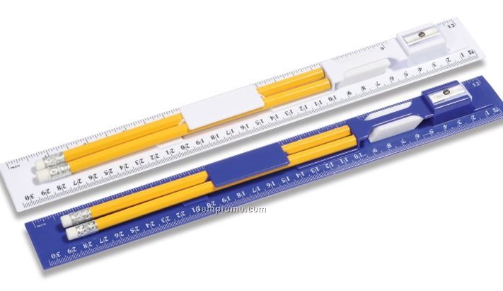 Writing Ruler Kit / 2 Pencil/Ruler/Pencil Sharpener
