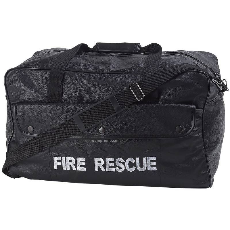 Fire Rescue Pebble Grain Genuine Solid Leather Duffle Bag