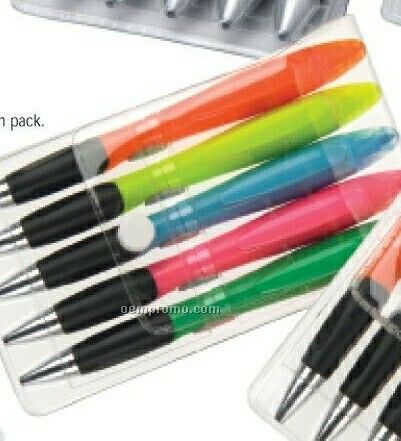 Champion Plastic Ballpoint Pen & Highlighter Combo (5 Pack)