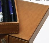 Dark Brown Velvet Lined Stone Wash Cowhide Quad Pen Box