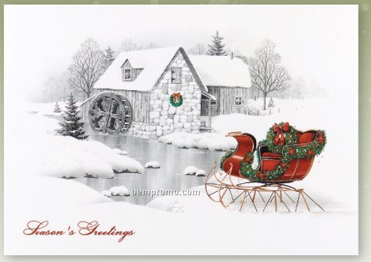 Country Sleigh Holiday Card W/ Lined Envelope