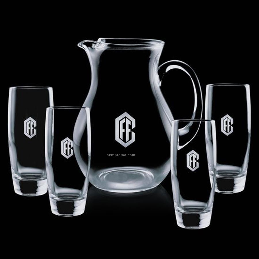 Crystal Belfast Pitcher With 4 Hiball Glasses