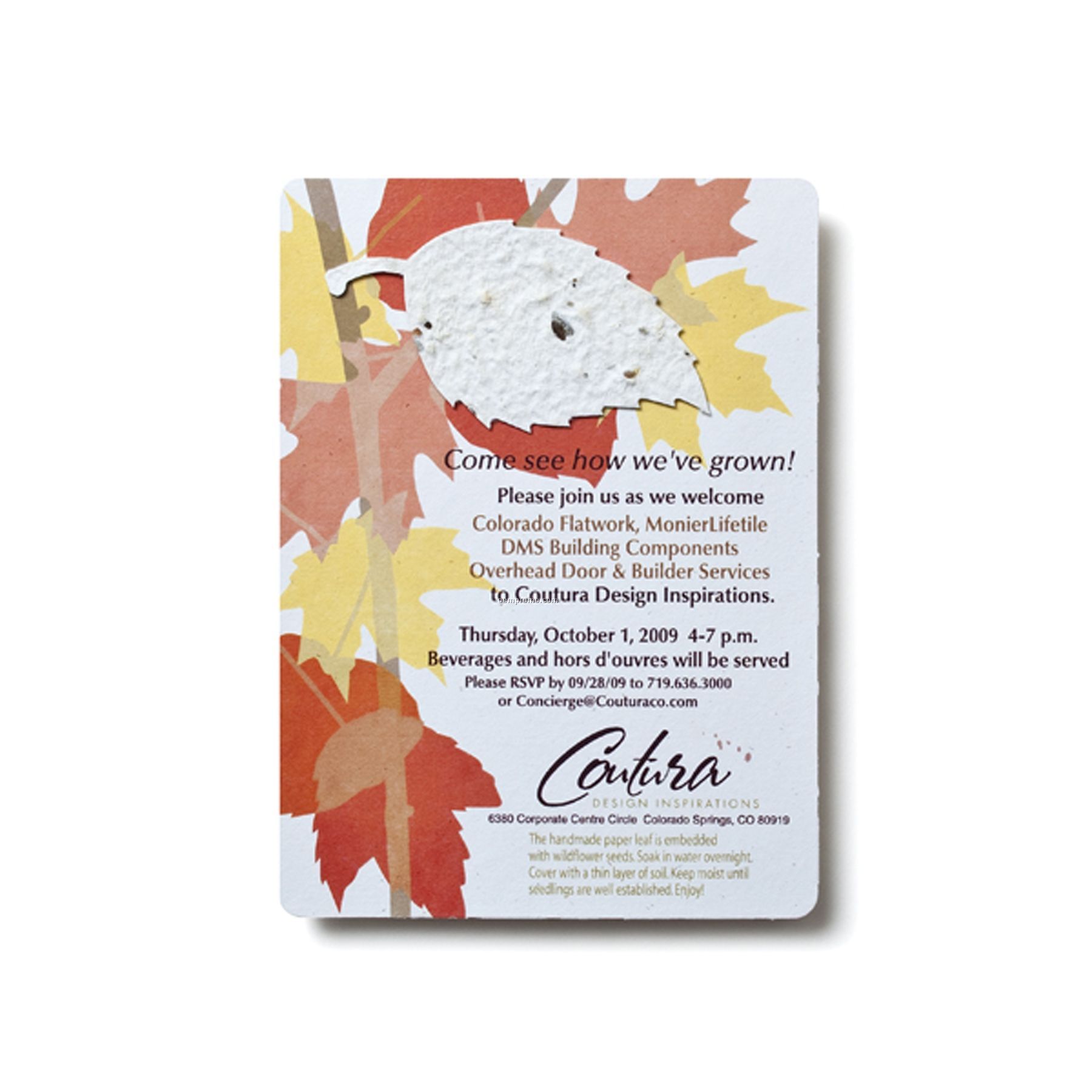Lil' Bloomer Invitation With Seeded Paper Aspen Leaf Design