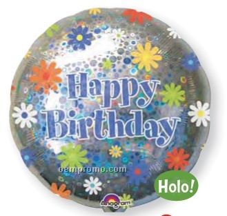 32" Holographic Daisies Happy Birthday Balloon